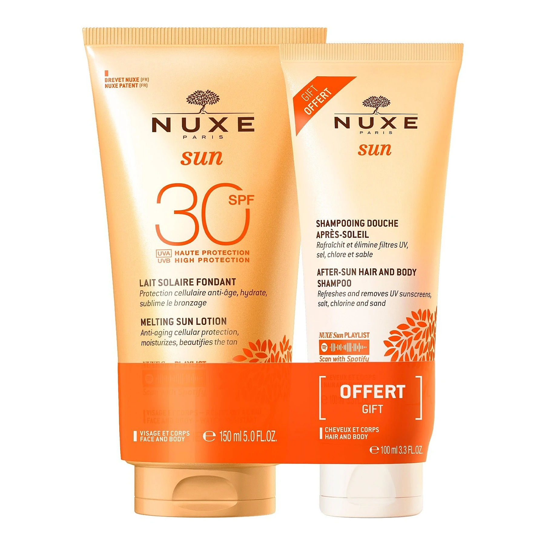 Duo Après-Soleil Lait Fondant SPF30 et Shampooing Douche – Nuxe