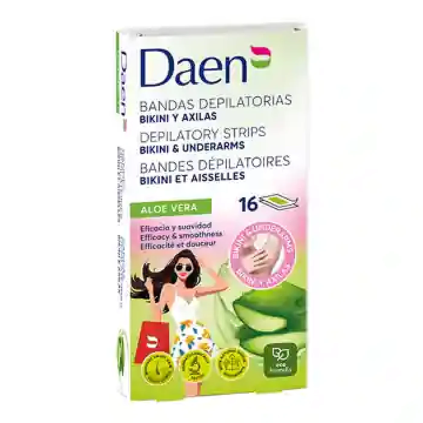DAEN Bandes de Cire Froide Bikini & Aisselles Aloe Vera 16 bandes – Daen 16 bandes