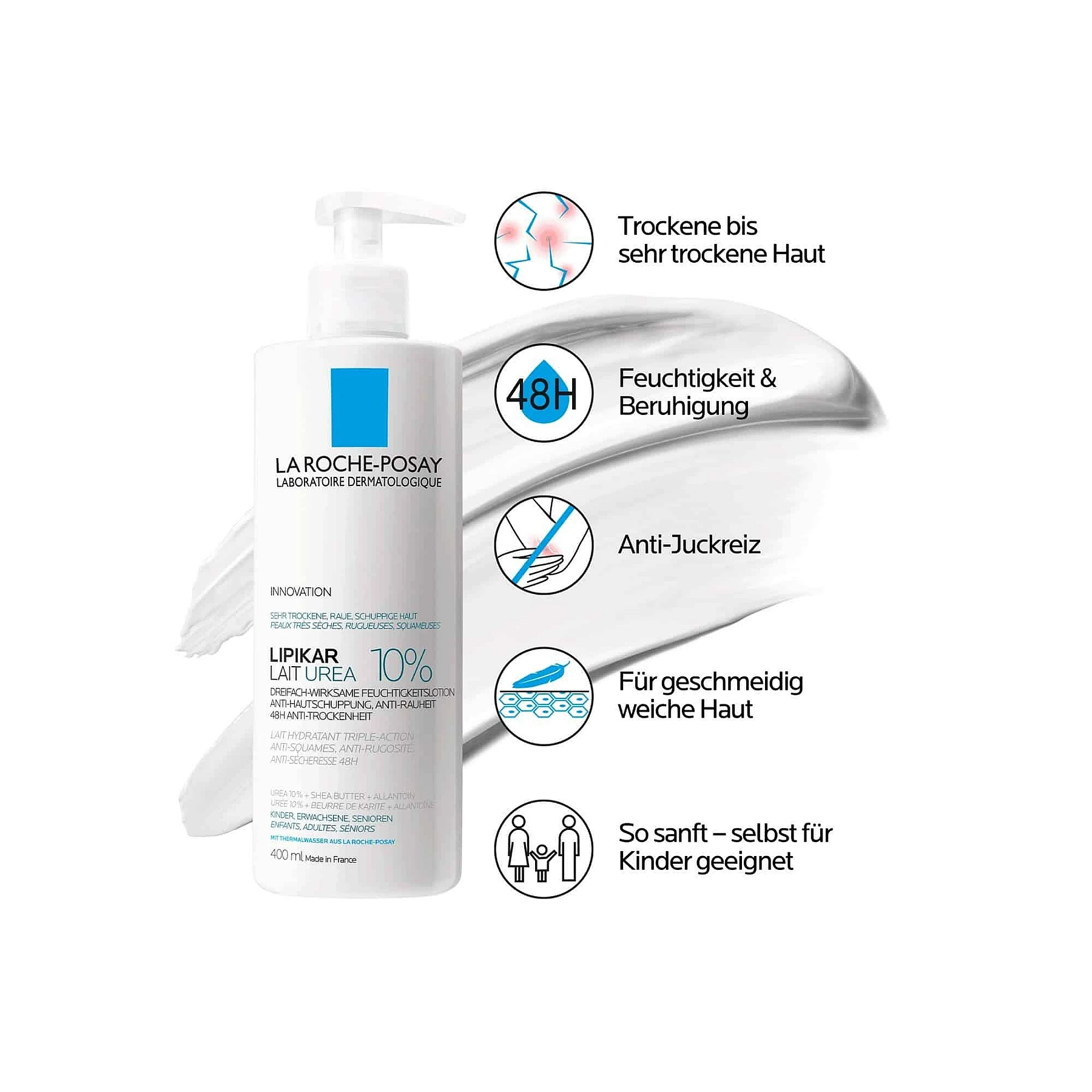 La Roche-Posay Lipikar Lait Urea 10% Hydratante Triple Action pour peaux sèches et irritées 400ml