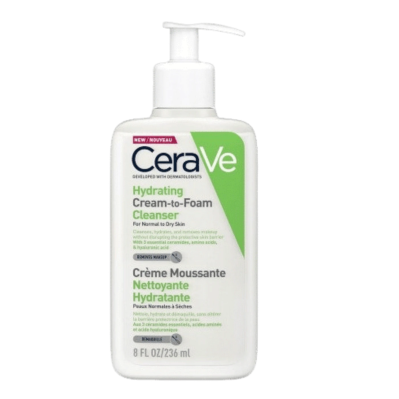 CeraVe – Crème Moussante Nettoyante Hydratante Visage pour les Peaux Normales à Sèches 236ml