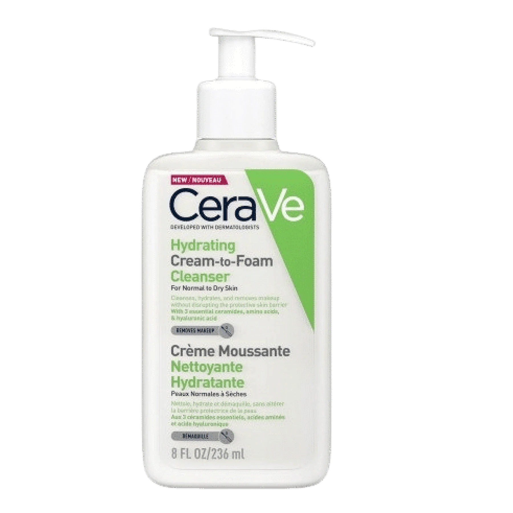 CeraVe – Crème Moussante Nettoyante Hydratante Visage pour les Peaux Normales à Sèches 236ml