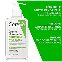CeraVe – Crème Moussante Nettoyante Hydratante Visage pour les Peaux Normales à Sèches 236ml