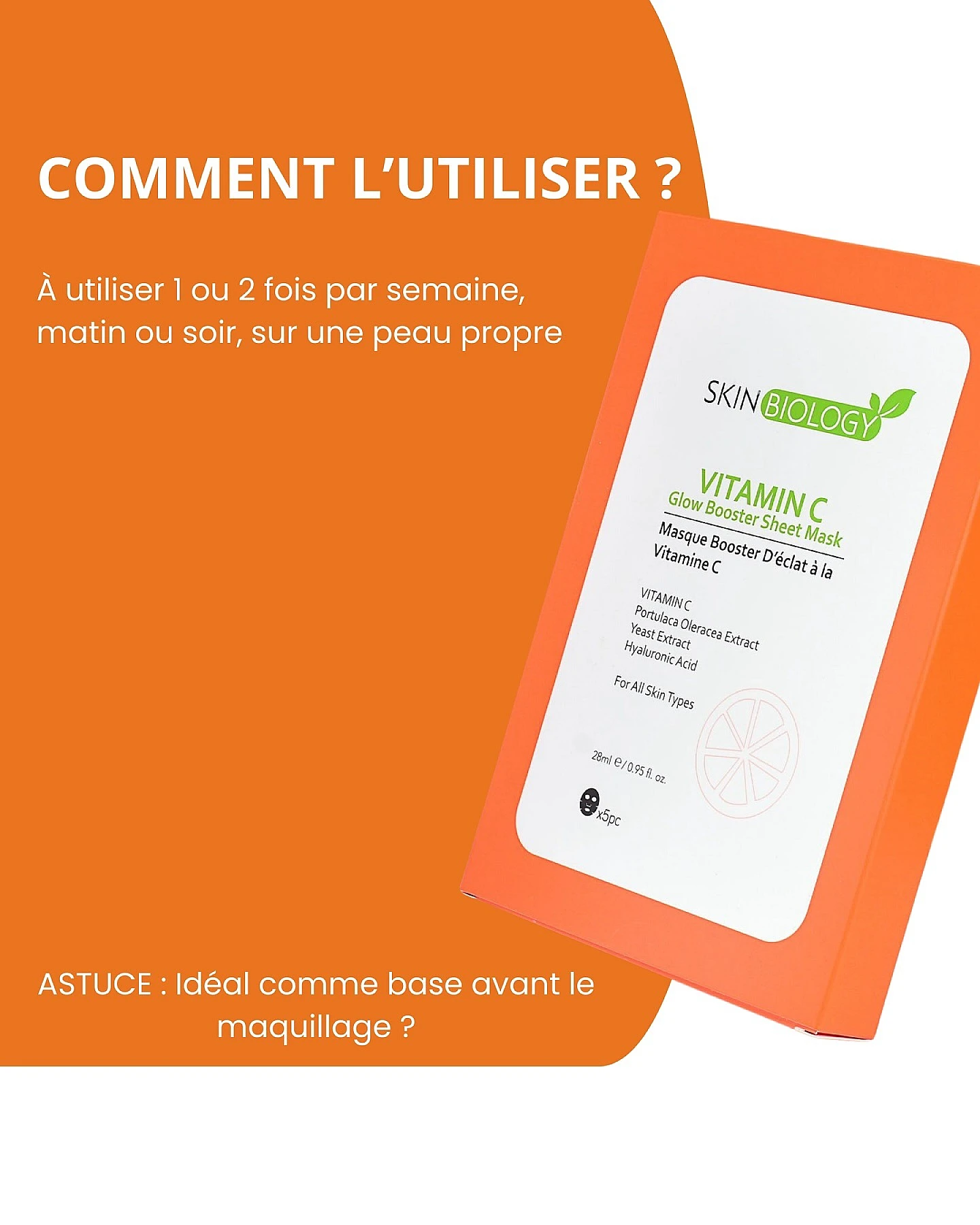 Skin Biology Masque Booster d'Éclat à la Vitamine C – SKIN BIOLOGY 28 ml x 5 masques